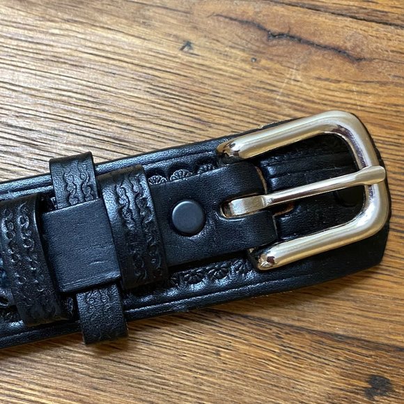 Tooled Leather Western Frontier Belt - Picture 4 of 10